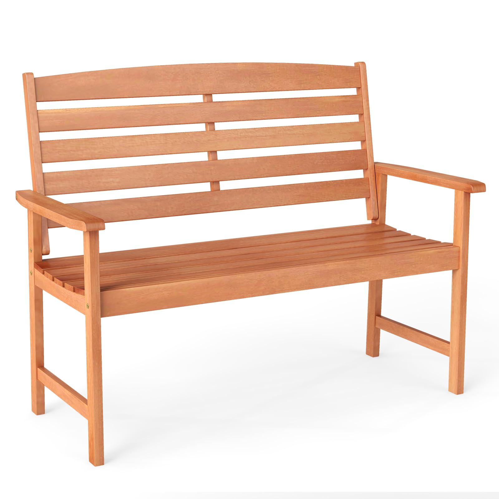Tangkula Wooden Garden Bench, 2-Person Patio Loveseat with Slatted Backrest